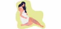 Illustration einer schwangeren Frau mit sichtbaren blauen Venen an den Beinen – Darstellung von Schwangerschaftsvarizen.