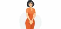 Illustration einer Frau, die sich mit schmerzverzerrtem Gesicht den Unterbauch hält.