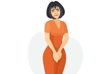 Illustration einer Frau, die sich mit schmerzverzerrtem Gesicht den Unterbauch hält.