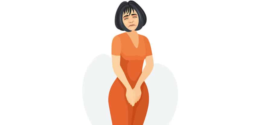 Illustration einer Frau, die sich mit schmerzverzerrtem Gesicht den Unterbauch hält.