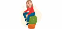 Illustration eines Kindes mit besorgtem Gesichtsausdruck, das mit angewinkelten Beinen auf einem Hocker sitzt.