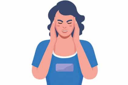 Illustration einer Frau die sich vor Schmerzen an den Kopf greift.