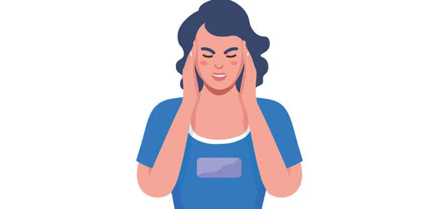 Illustration einer Frau die sich vor Schmerzen an den Kopf greift.