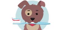 Illustration eines Hundes mit Zahnbürste im Maul – Symbolbild für Zahnpflege, Mundhygiene und Zahnprophylaxe bei Hunden.
